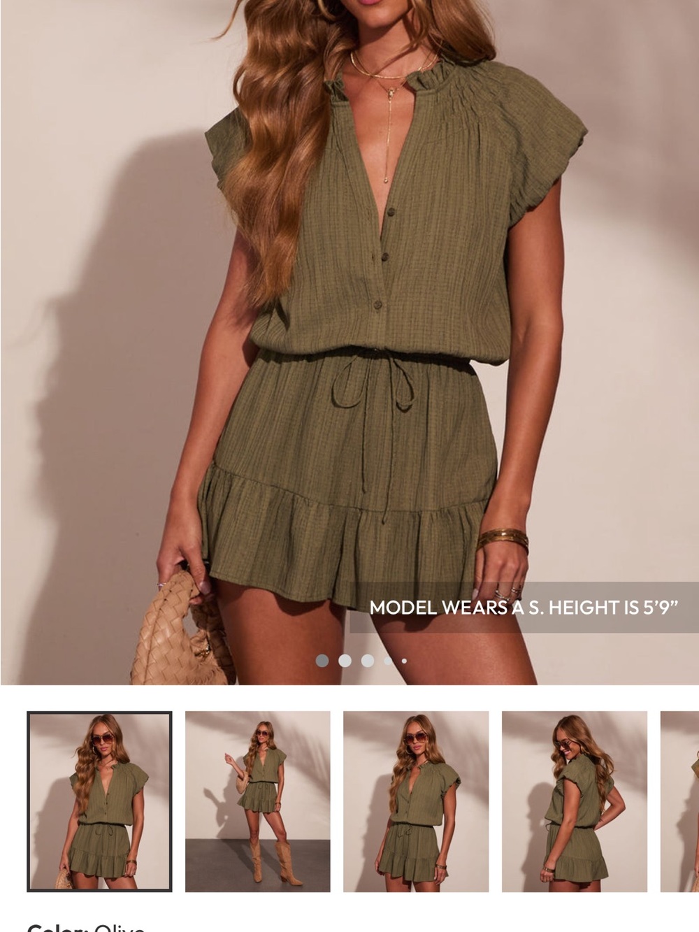 Vici Sweet Magnolia Pleated Romper Size Large Olive